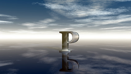 Image showing metal uppercase letter p under cloudy sky - 3d rendering