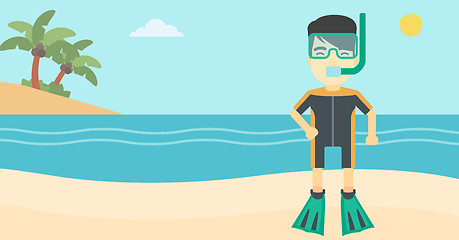 Image showing Male scuba diver on the beach vector illustration.