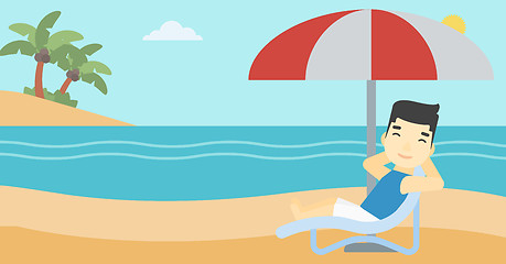 Image showing Man relaxing on beach chair vector illustration.