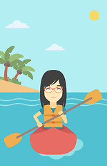 Image showing Woman riding in kayak vector illustration.