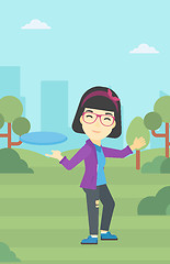 Image showing Woman playing flying disc vector illustration.