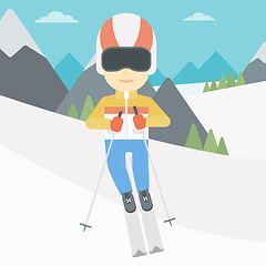 Image showing Young man skiing vector illustration.