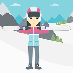 Image showing Woman holding skis vector illustration.