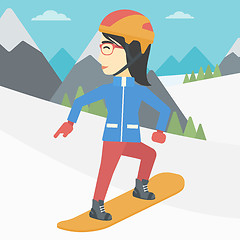 Image showing Young woman snowboarding vector illustration.