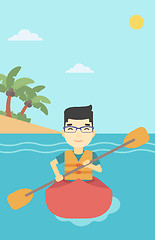 Image showing Man riding in kayak vector illustration.