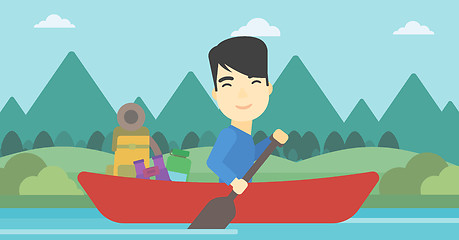 Image showing Man riding in kayak vector illustration.