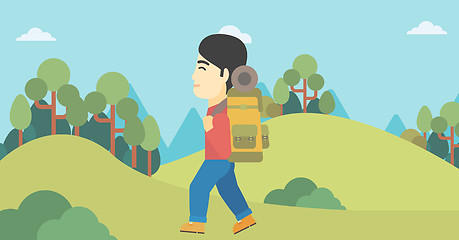 Image showing Man with backpack hiking vector illustration.