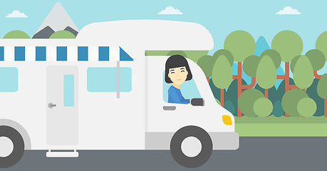 Image showing Woman driving motor home vector illustration.