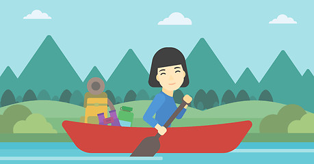 Image showing Woman riding in kayak vector illustration.