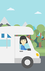 Image showing Woman driving motor home vector illustration.