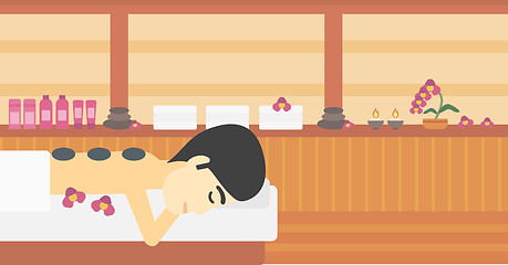 Image showing Man getting stone therapy vector illustration.