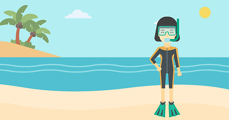 Image showing Female scuba diver on beach vector illustration.