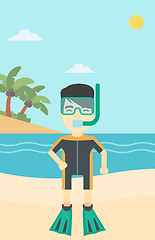 Image showing Male scuba diver on the beach vector illustration.