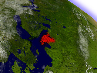 Image showing Estonia from space highlighted in red