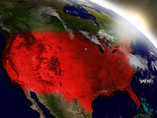 Image showing USA from space highlighted in red