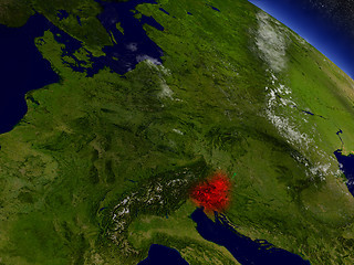 Image showing Slovenia from space highlighted in red