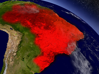 Image showing Brazil from space highlighted in red