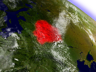 Image showing Belarus from space highlighted in red