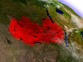 Image showing Zambia from space highlighted in red