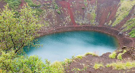 Image showing Kerid is a crater lake of a turquoise color - Iceland