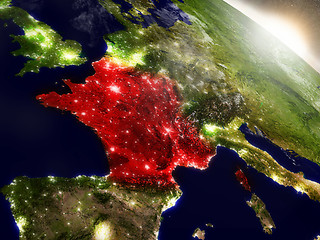 Image showing France from space highlighted in red