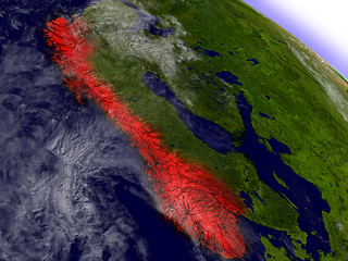 Image showing Norway from space highlighted in red