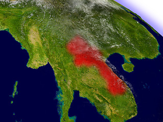 Image showing Laos from space highlighted in red