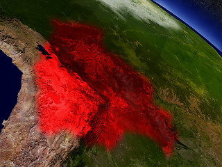 Image showing Bolivia from space highlighted in red