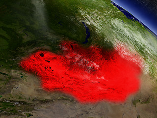 Image showing Mongolia from space highlighted in red