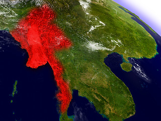 Image showing Myanmar from space highlighted in red