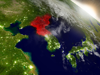 Image showing North Korea from space highlighted in red