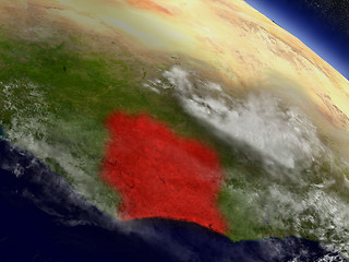 Image showing Ivory Coast from space highlighted in red