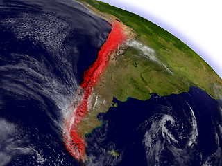 Image showing Chile from space highlighted in red