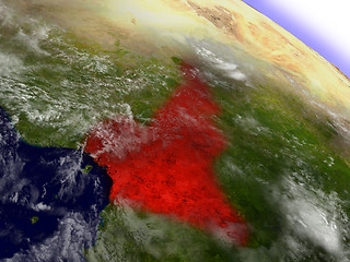 Image showing Cameroon from space highlighted in red