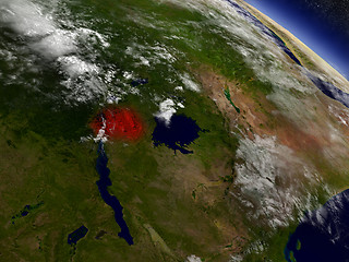 Image showing Rwanda from space highlighted in red