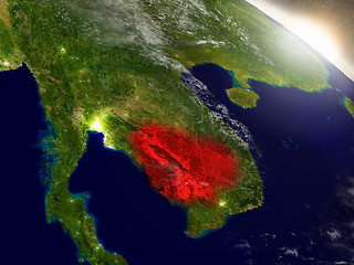 Image showing Cambodia from space highlighted in red
