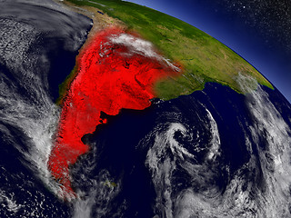 Image showing Argentina from space highlighted in red