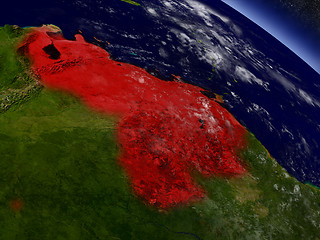 Image showing Venezuela from space highlighted in red