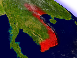 Image showing Vietnam from space highlighted in red