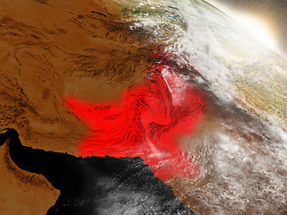 Image showing Pakistan from space highlighted in red