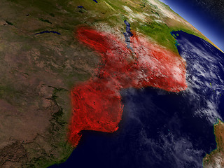 Image showing Mozambique from space highlighted in red
