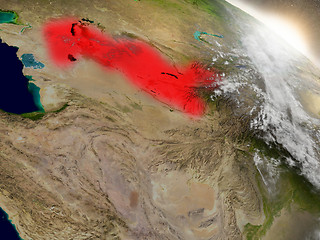 Image showing Uzbekistan from space highlighted in red