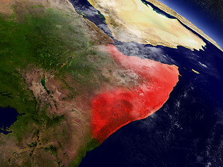 Image showing Somalia from space highlighted in red