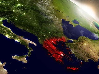 Image showing Greece from space highlighted in red