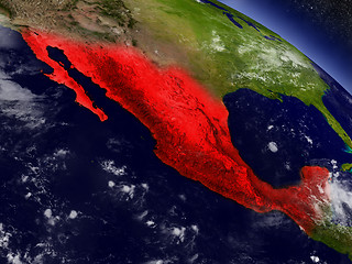 Image showing Mexico from space highlighted in red