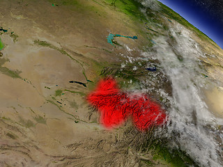 Image showing Tajikistan from space highlighted in red