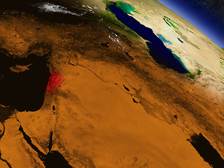 Image showing Lebanon from space highlighted in red