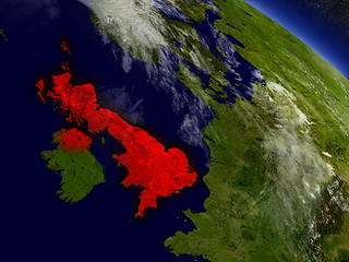 Image showing United Kingdom from space highlighted in red