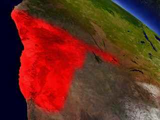 Image showing Namibia from space highlighted in red