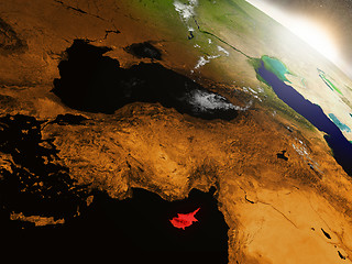 Image showing Cyprus from space highlighted in red